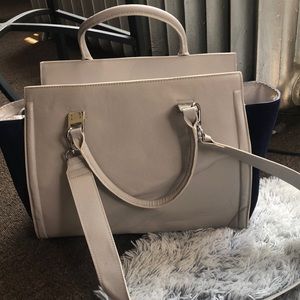 Taupe and royal blue bag